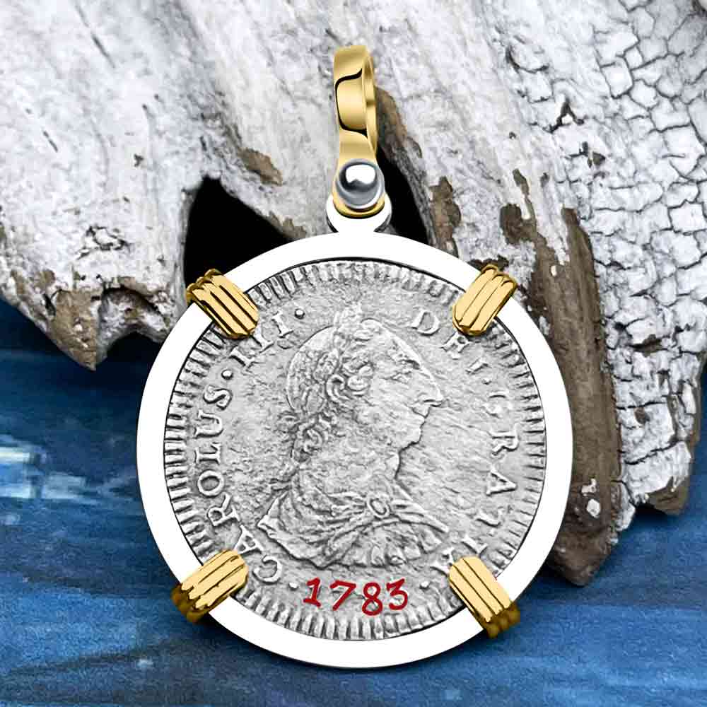 El Cazador Shipwreck 1783 1 Reale 14K Gold &amp; Sterling Silver Treasure Coin Pendant 