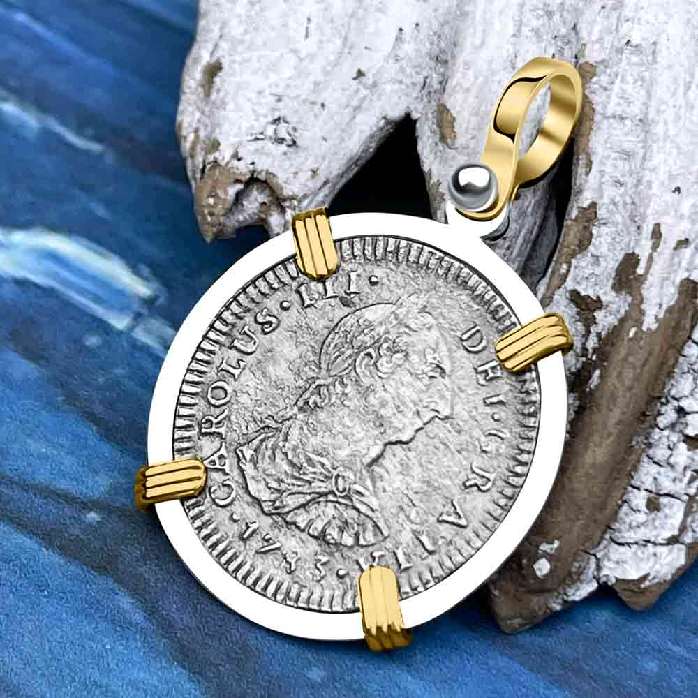 El Cazador Shipwreck 1783 1 Reale 14K Gold &amp; Sterling Silver Treasure Coin Pendant 