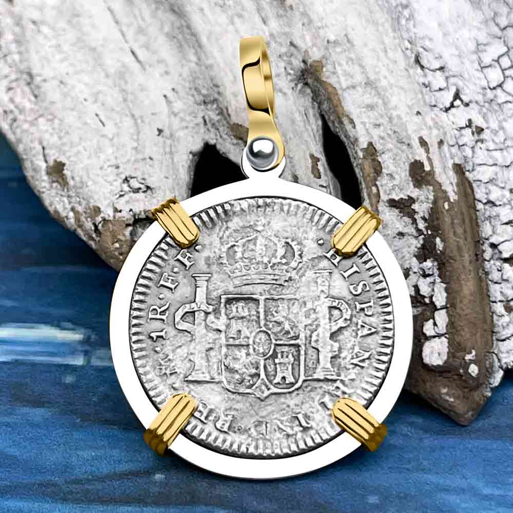 El Cazador Shipwreck 1783 1 Reale 14K Gold &amp; Sterling Silver Treasure Coin Pendant 