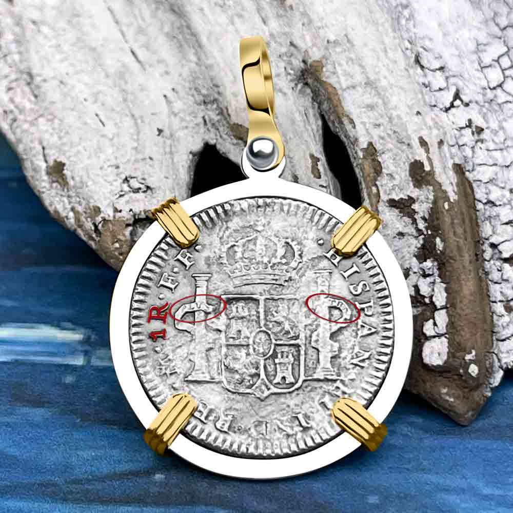 El Cazador Shipwreck 1783 1 Reale 14K Gold &amp; Sterling Silver Treasure Coin Pendant 