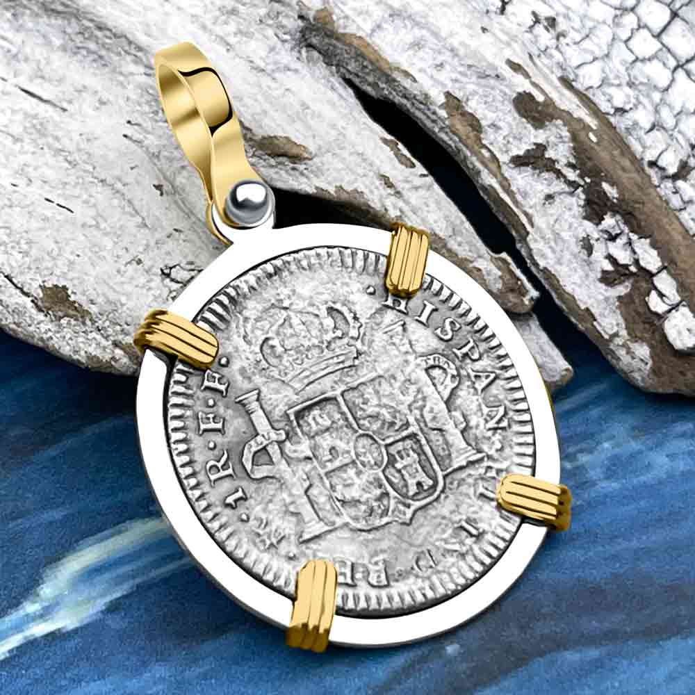 El Cazador Shipwreck 1783 1 Reale 14K Gold &amp; Sterling Silver Treasure Coin Pendant 