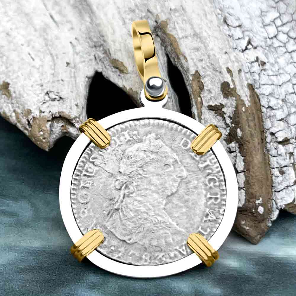 El Cazador Shipwreck 1783 1 Reale 14K Gold &amp; Sterling Silver Treasure Coin Pendant 