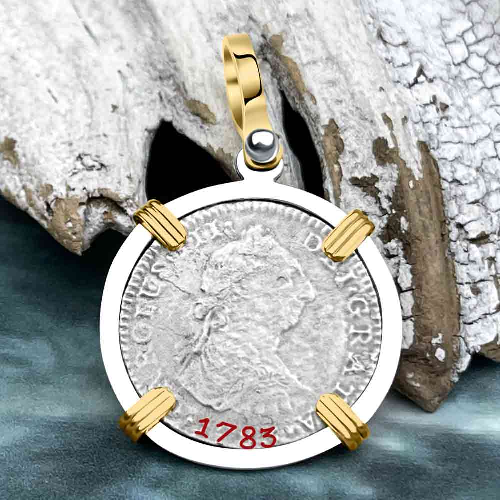 El Cazador Shipwreck 1783 1 Reale 14K Gold &amp; Sterling Silver Treasure Coin Pendant 