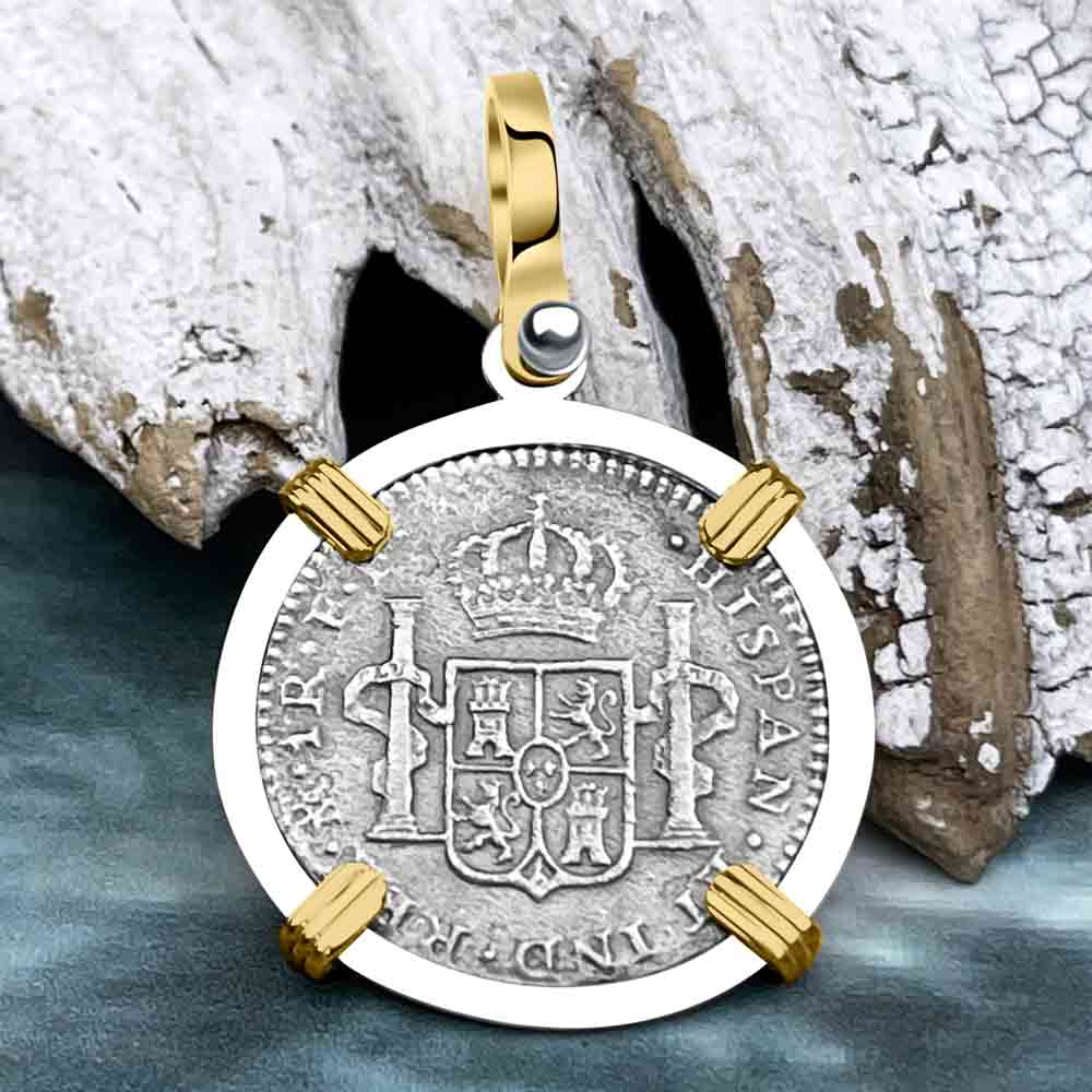 El Cazador Shipwreck 1783 1 Reale 14K Gold &amp; Sterling Silver Treasure Coin Pendant 