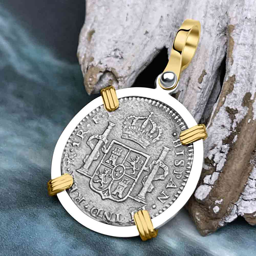 El Cazador Shipwreck 1783 1 Reale 14K Gold &amp; Sterling Silver Treasure Coin Pendant 