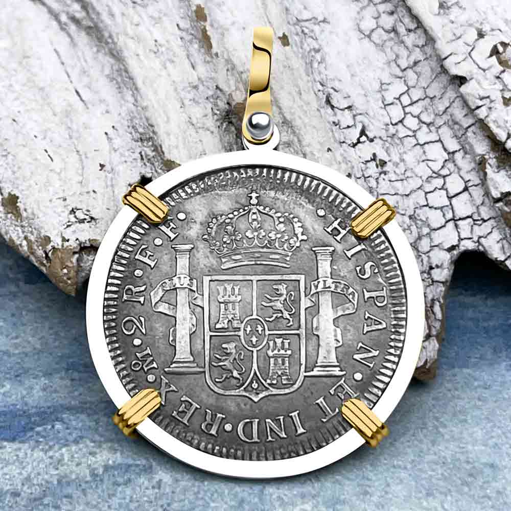 El Cazador Shipwreck 1783 2 Reale &quot;Piece of 8&quot; 14K Gold &amp; Silver Treasure Coin Pendant