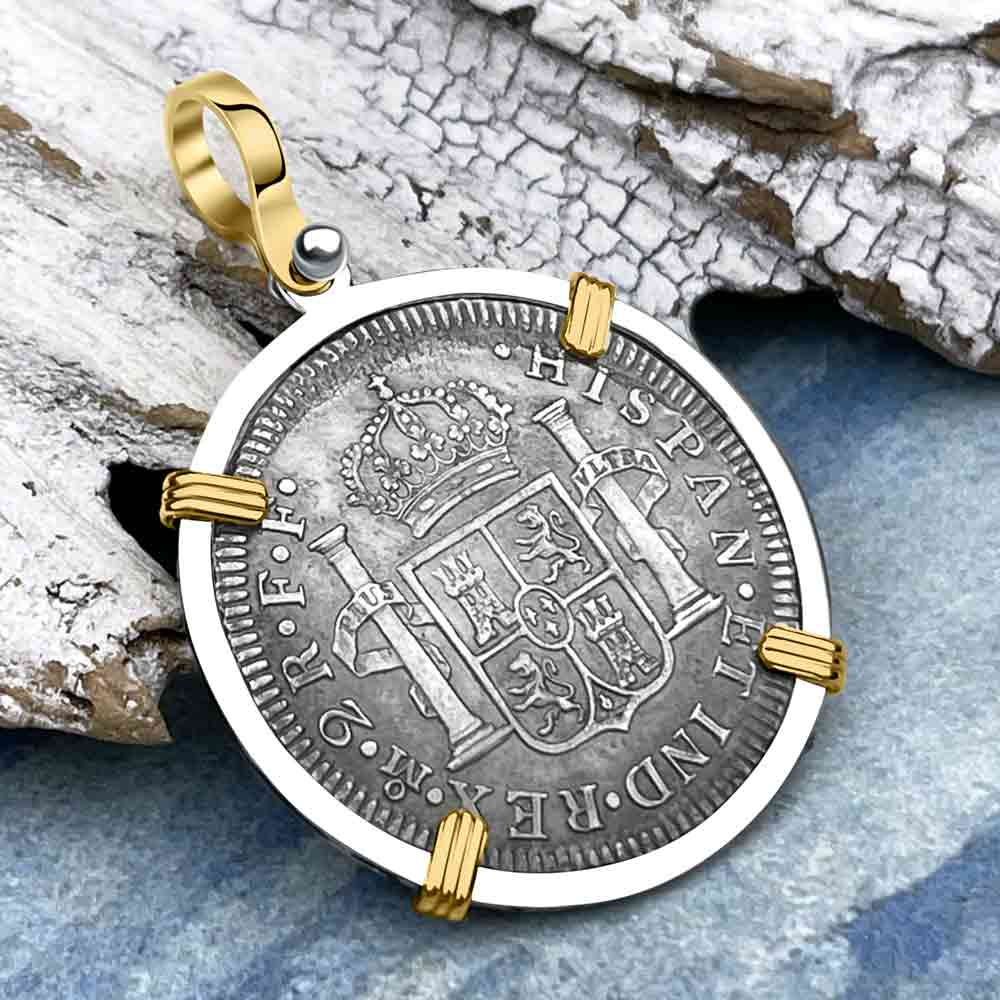 El Cazador Shipwreck 1783 2 Reale &quot;Piece of 8&quot; 14K Gold &amp; Silver Treasure Coin Pendant