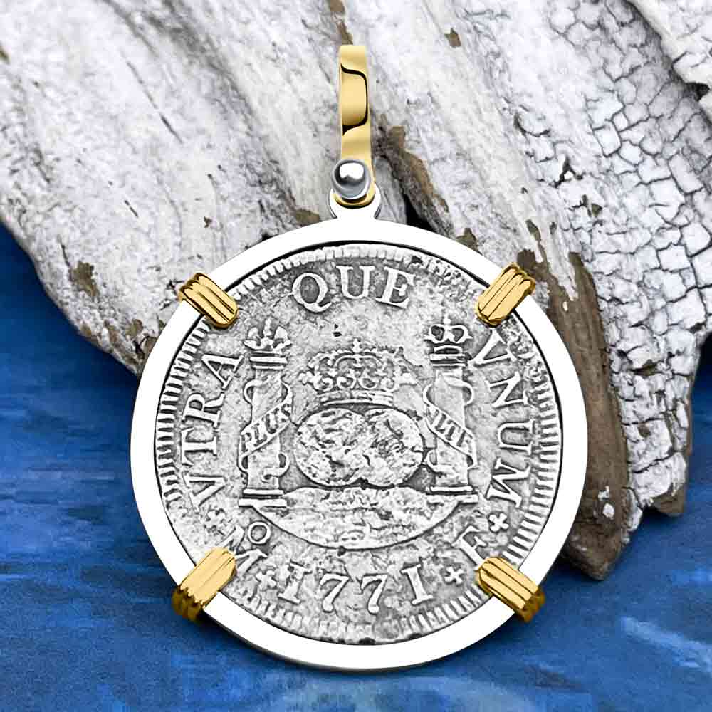 Rare El Cazador Shipwreck 1771 Pillar Dollar 2 Reale 14K Gold and Silver Treasure Coin Pendant