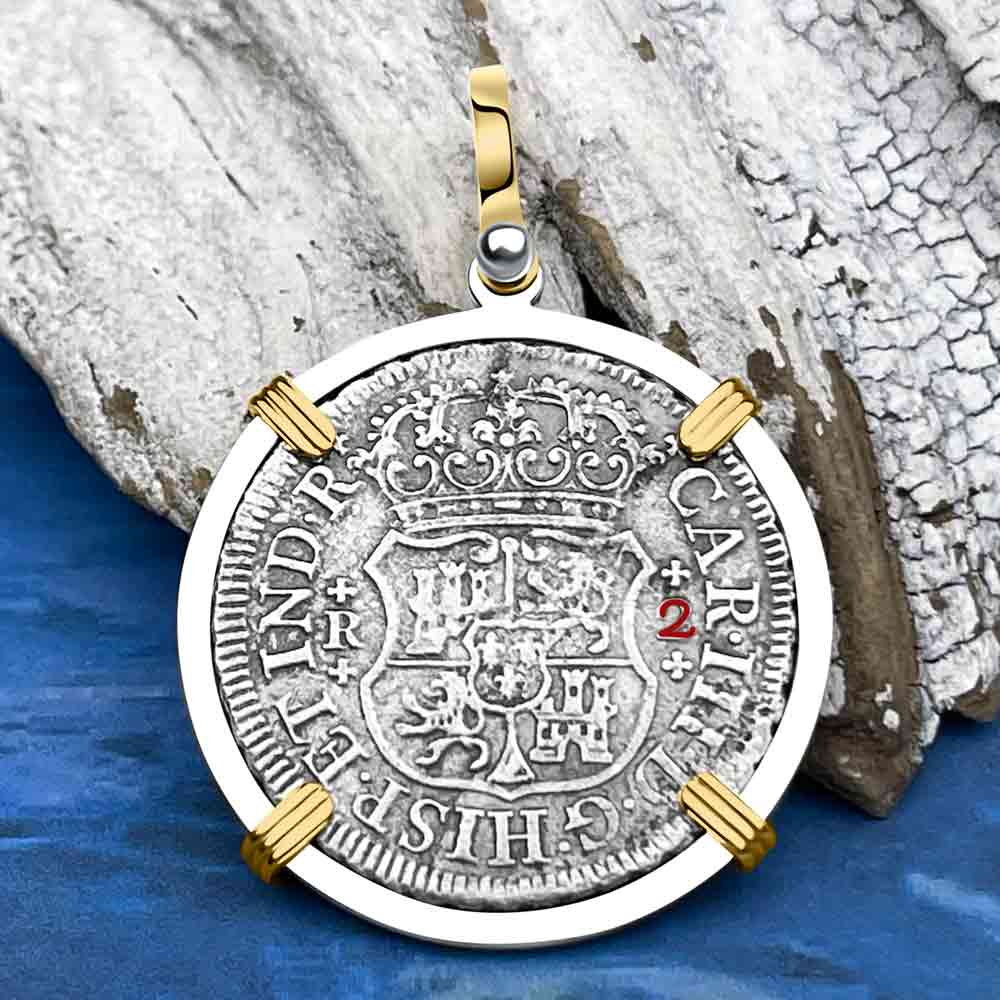 Rare El Cazador Shipwreck 1771 Pillar Dollar 2 Reale 14K Gold and Silver Treasure Coin Pendant