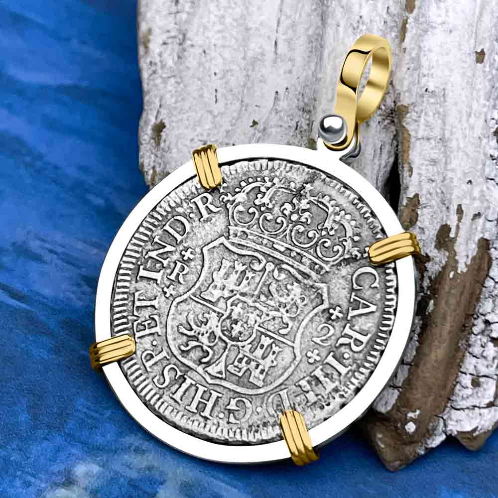 Rare El Cazador Shipwreck 1771 Pillar Dollar 2 Reale 14K Gold and Silver Treasure Coin Pendant