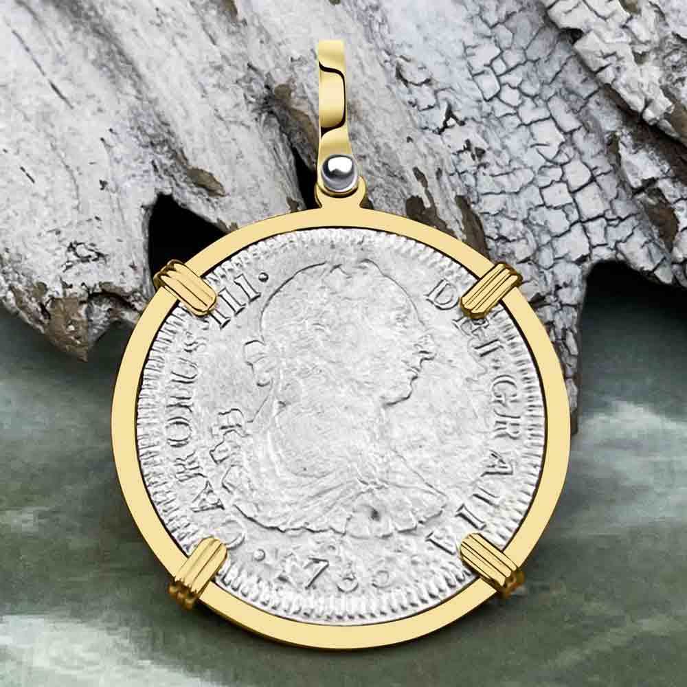 El Cazador Shipwreck 1783 2 Reale &quot;Piece of 8&quot; 14K Gold Treasure Coin Pendant