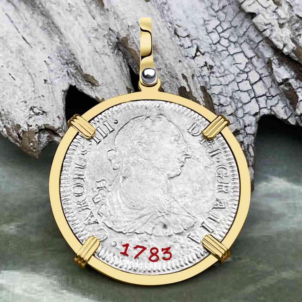 El Cazador Shipwreck 1783 2 Reale &quot;Piece of 8&quot; 14K Gold Treasure Coin Pendant