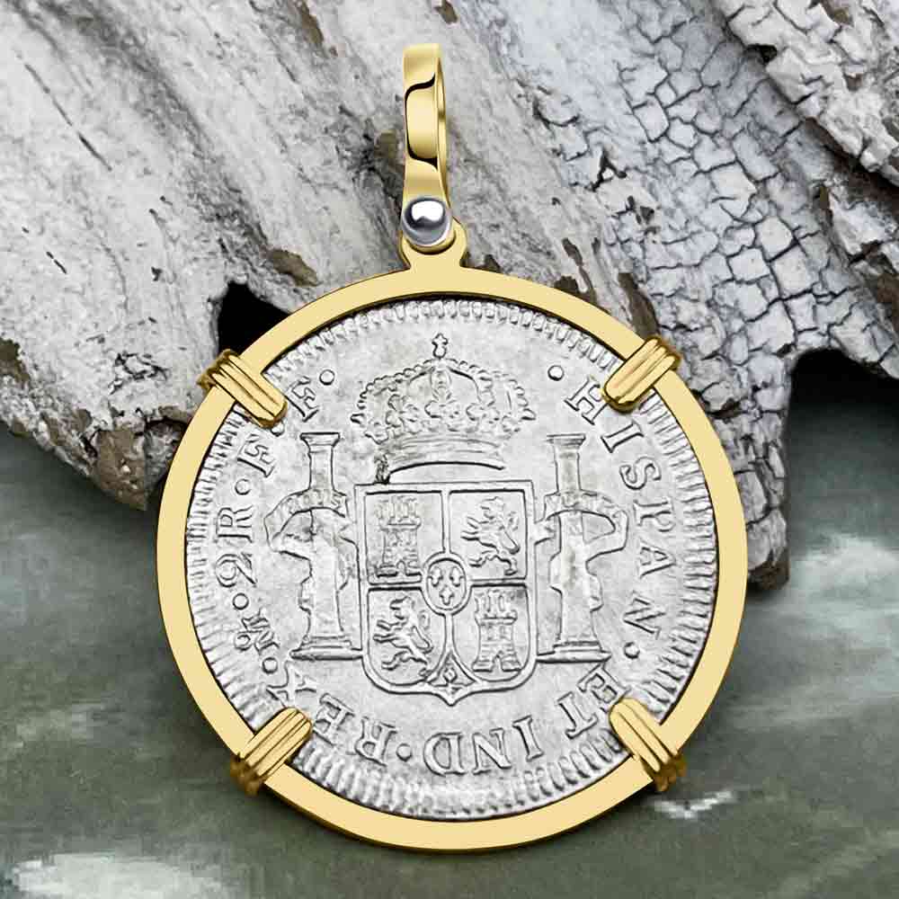 El Cazador Shipwreck 1783 2 Reale &quot;Piece of 8&quot; 14K Gold Treasure Coin Pendant