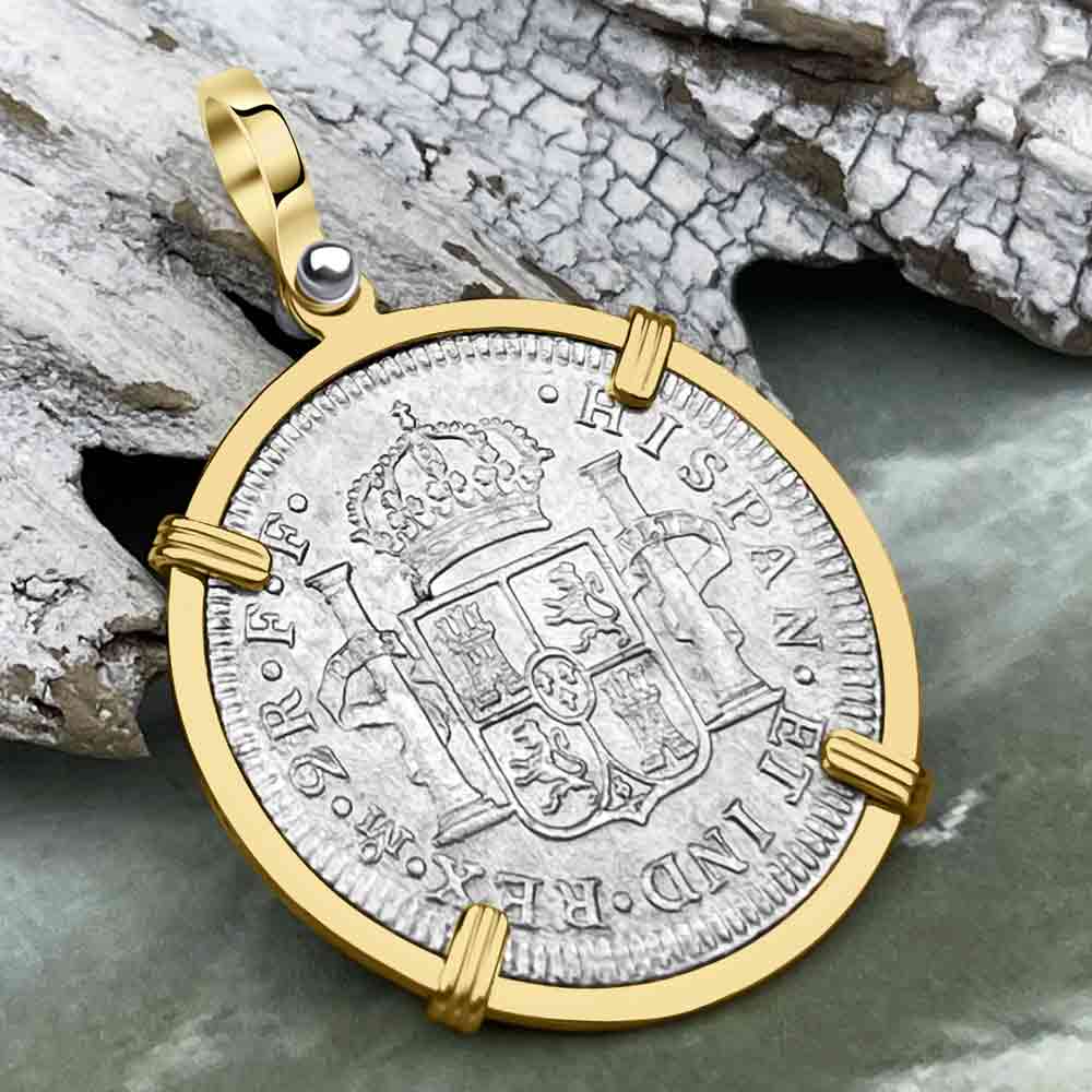 El Cazador Shipwreck 1783 2 Reale &quot;Piece of 8&quot; 14K Gold Treasure Coin Pendant