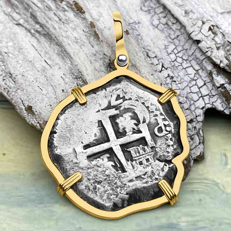 Pirate Era 1750 Spanish 8 Reale &quot;Piece of Eight&quot; 14K Gold Pendant 