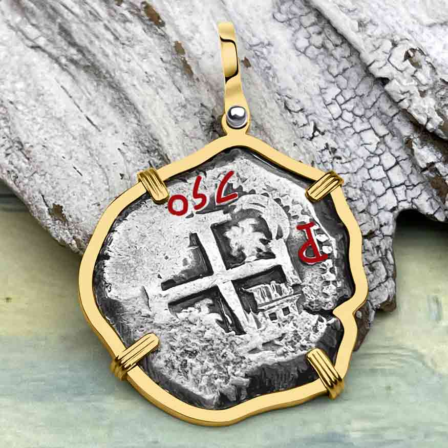 Pirate Era 1750 Spanish 8 Reale &quot;Piece of Eight&quot; 14K Gold Pendant 