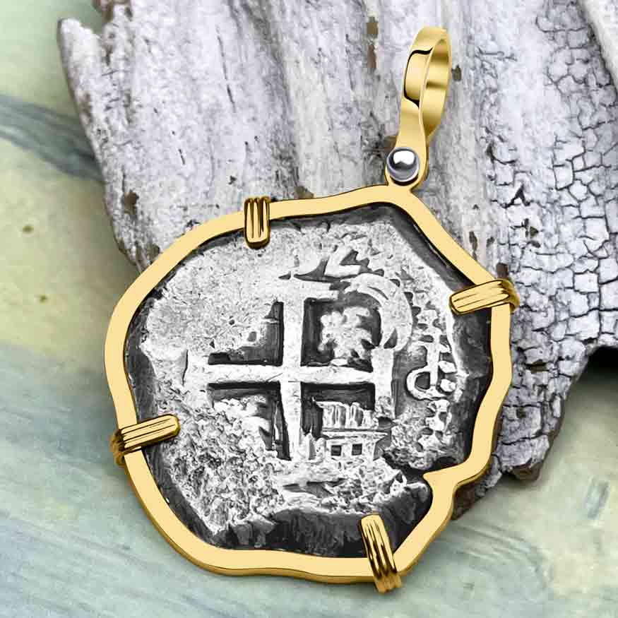 Pirate Era 1750 Spanish 8 Reale &quot;Piece of Eight&quot; 14K Gold Pendant 