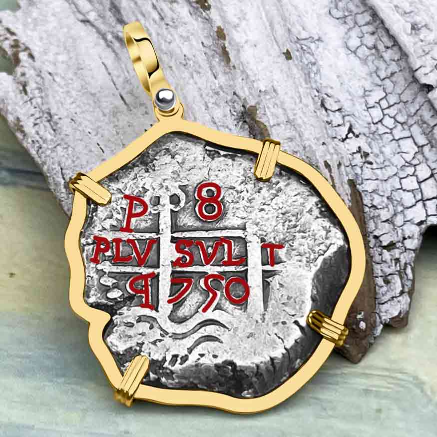 Pirate Era 1750 Spanish 8 Reale &quot;Piece of Eight&quot; 14K Gold Pendant 