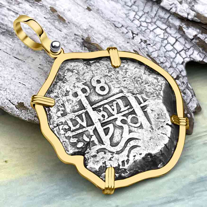 Pirate Era 1750 Spanish 8 Reale &quot;Piece of Eight&quot; 14K Gold Pendant 