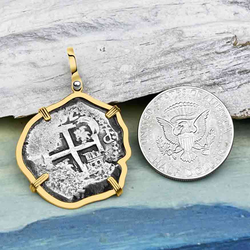 Pirate Era 1750 Spanish 8 Reale &quot;Piece of Eight&quot; 14K Gold Pendant 