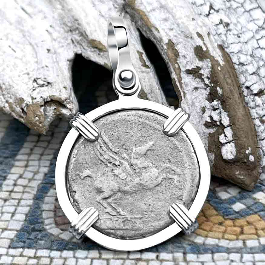 Roman Republic Silver Denarius 90 BC Pegasus Sterling Silver Pendant