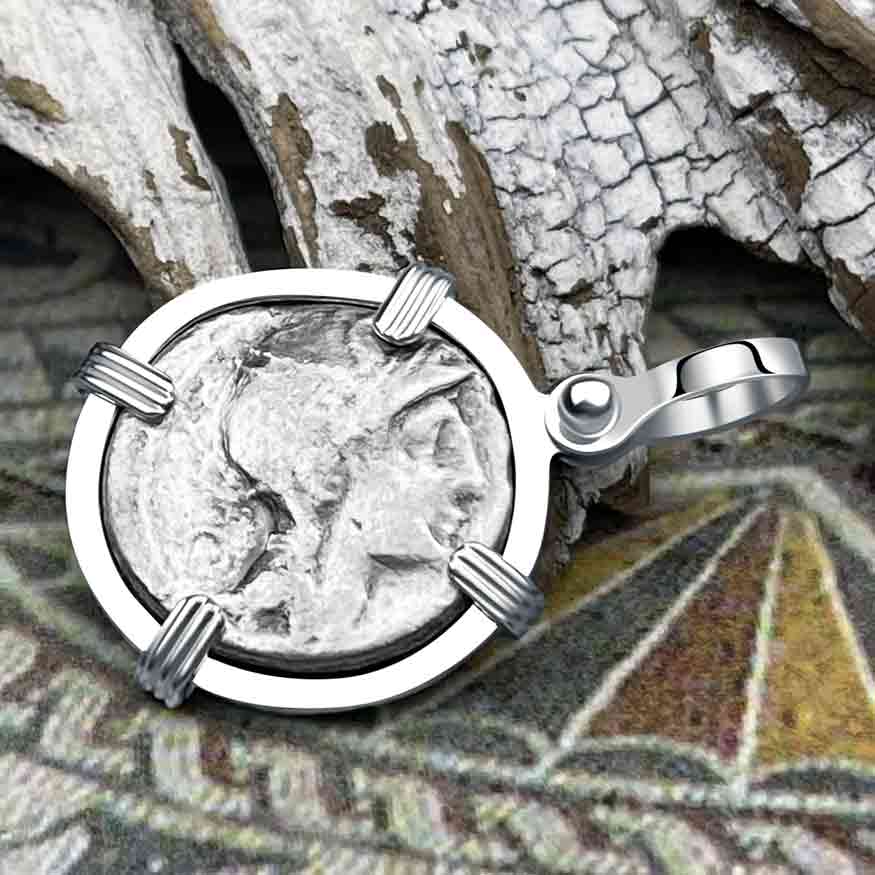 Roman Republic Silver Denarius 111 BC Roma &amp; Victory Sterling Silver Pendant