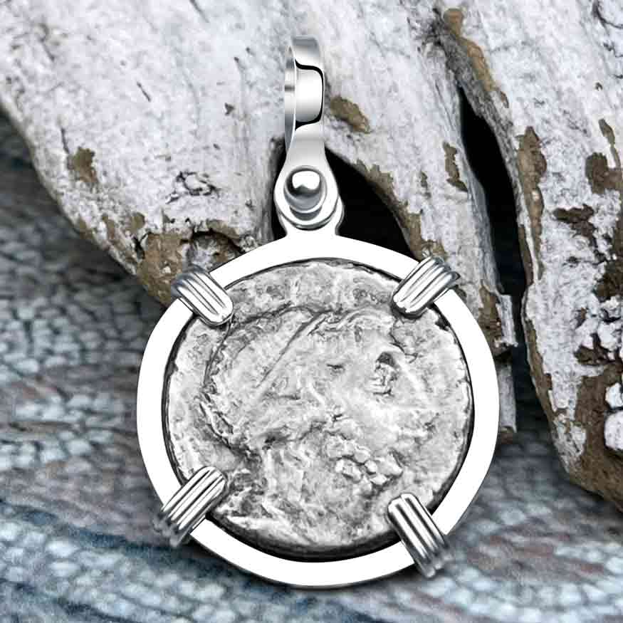 Roman Republic Silver Denarius 75 BC Genius Sterling Silver Pendant 