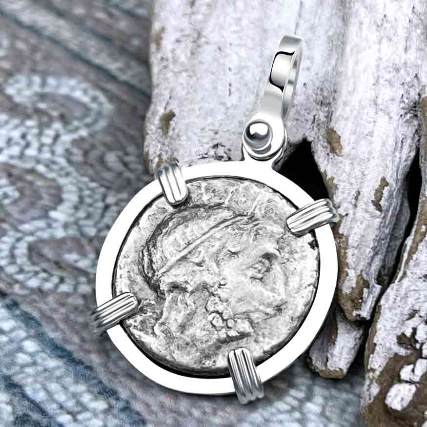 Roman Republic Silver Denarius 75 BC Genius Sterling Silver Pendant 