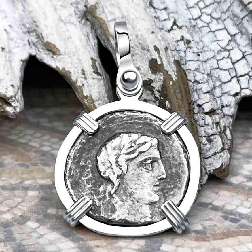 Roman Republic Silver Denarius 90 BC Apollo and Minerva Sterling Silver Pendant