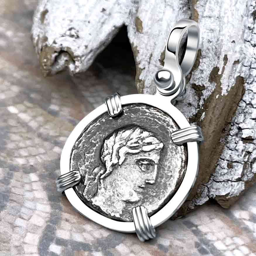 Roman Republic Silver Denarius 90 BC Apollo and Minerva Sterling Silver Pendant