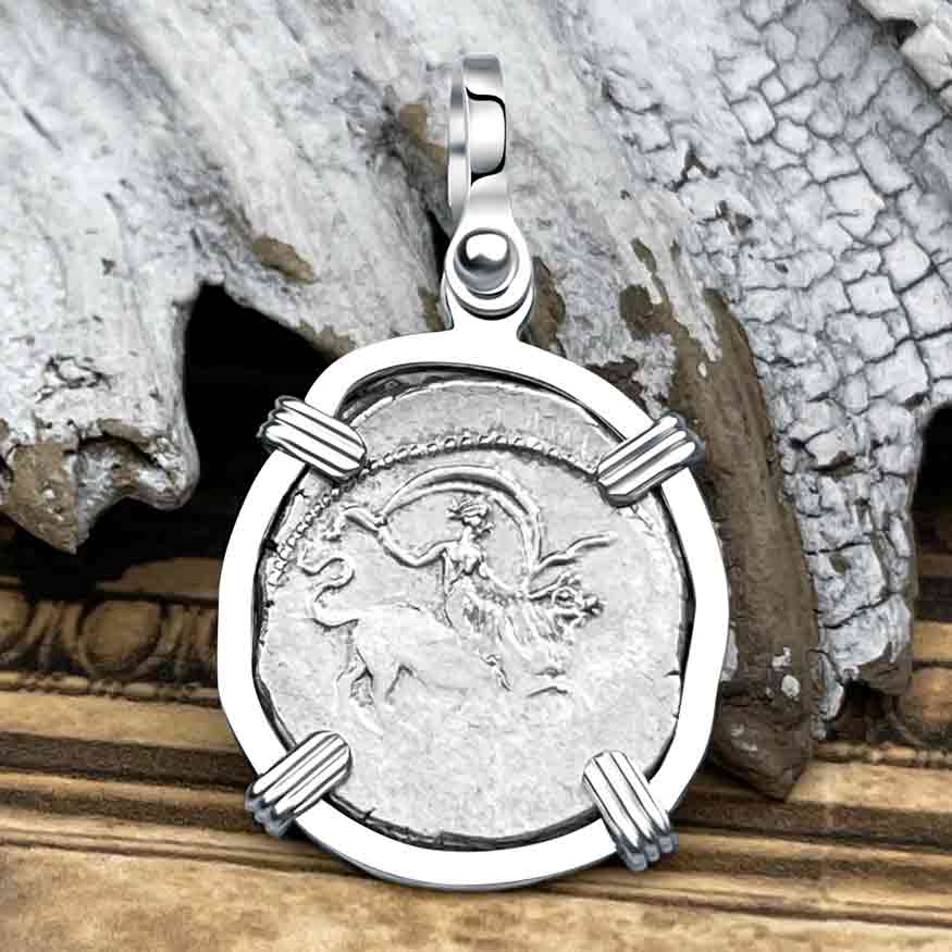 Roman Republic Under Julius Caesar Silver Denarius 45 BC Apollo and Europa Sterling Silver Pendant