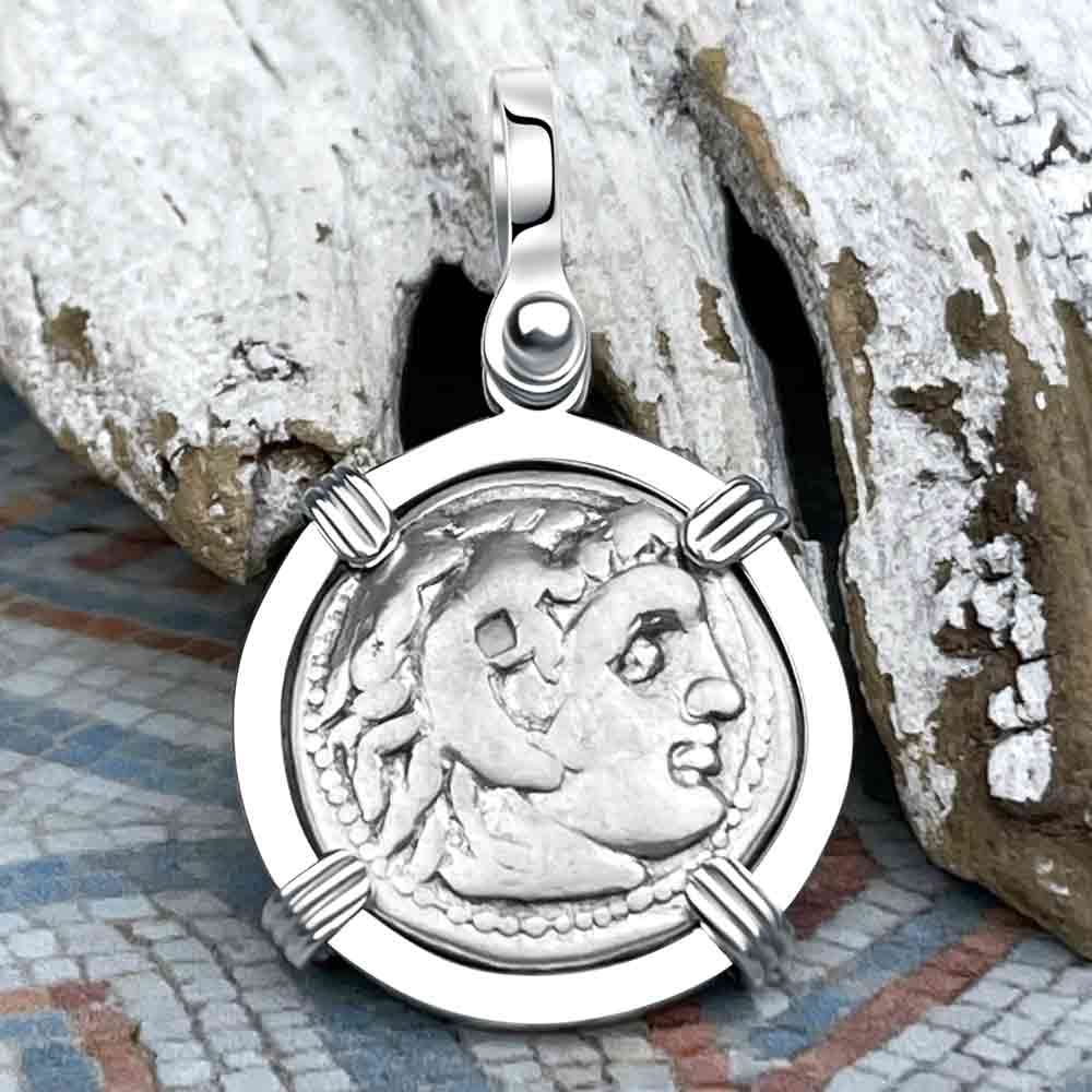 Ancient Greek Alexander the Great Silver Drachm Coin Sterling Silver Pendant