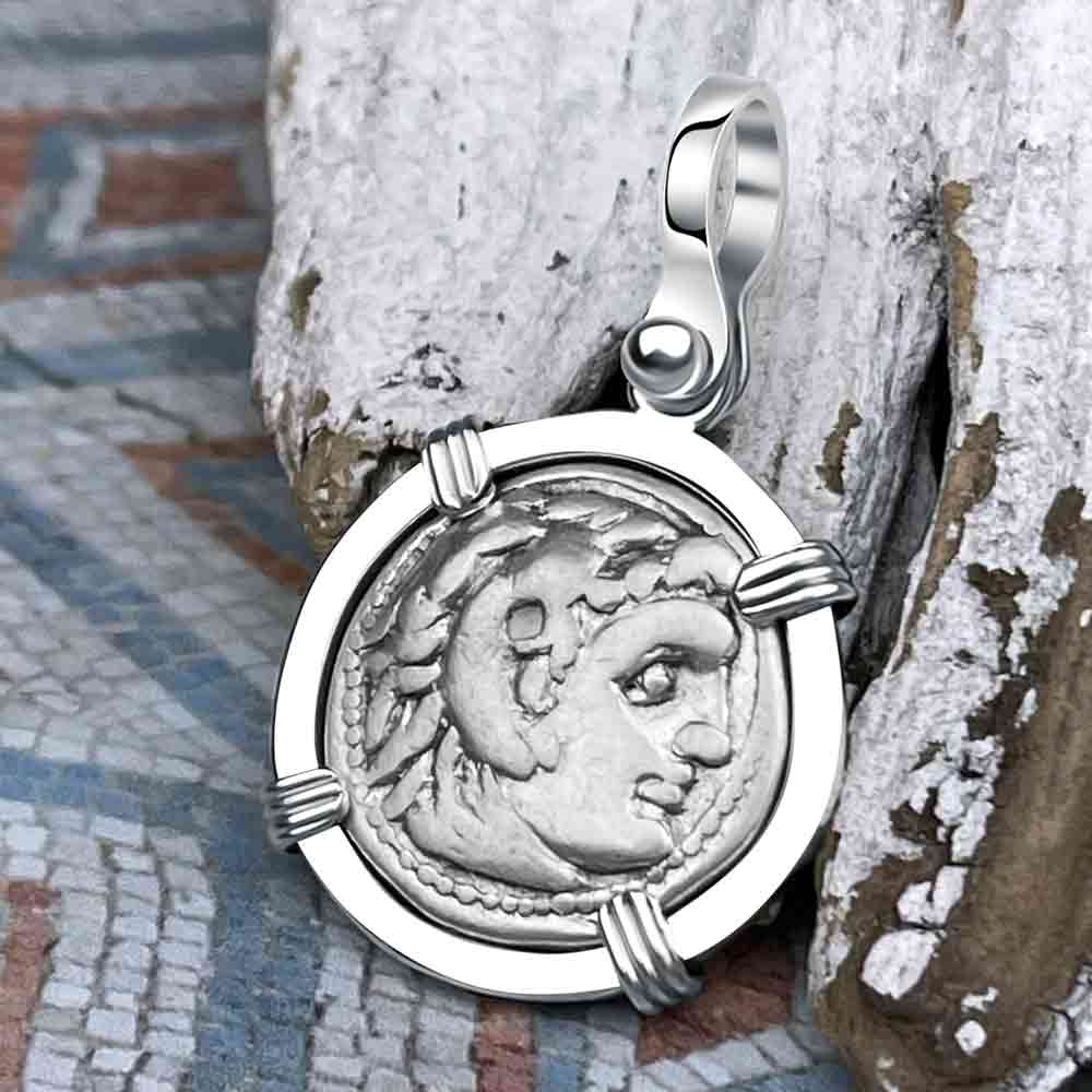 Ancient Greek Alexander the Great Silver Drachm Coin Sterling Silver Pendant