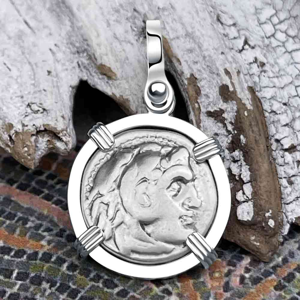 Ancient Greek Alexander the Great Silver Drachm Coin Sterling Silver Pendant