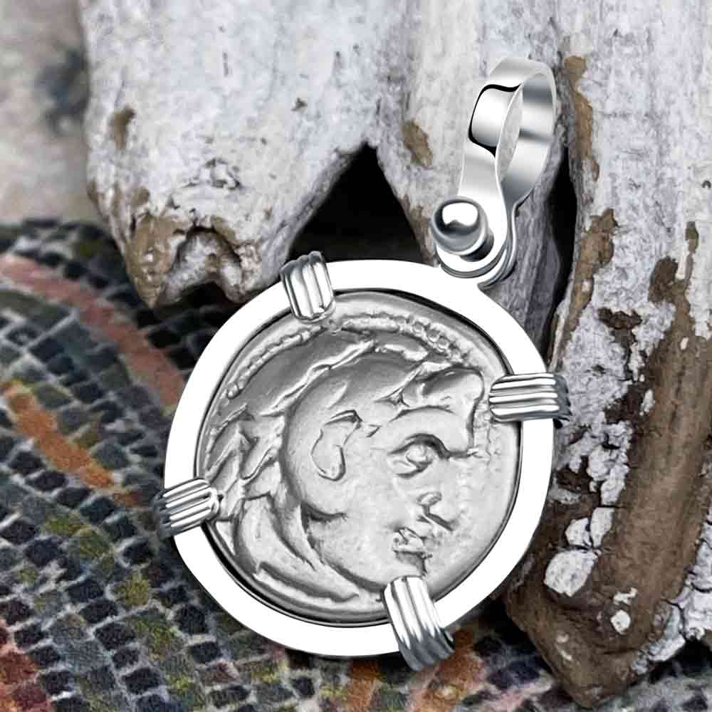 Ancient Greek Alexander the Great Silver Drachm Coin Sterling Silver Pendant