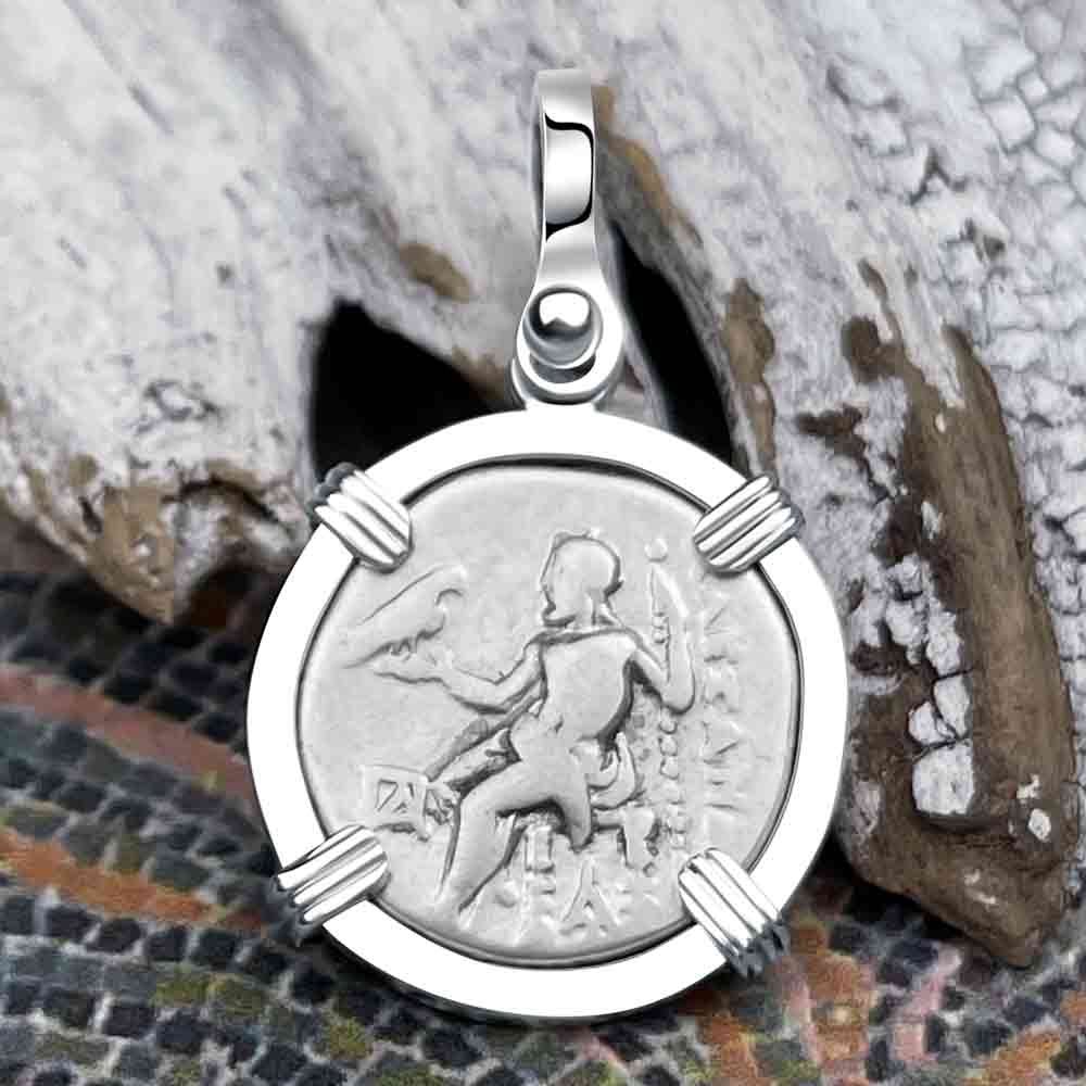 Ancient Greek Alexander the Great Silver Drachm Coin Sterling Silver Pendant