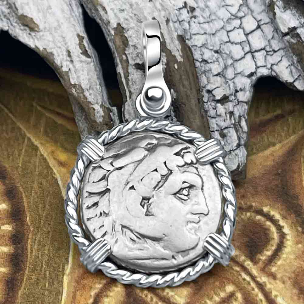 Ancient Greek Alexander the Great Silver Drachm Coin Sterling Silver Pendant