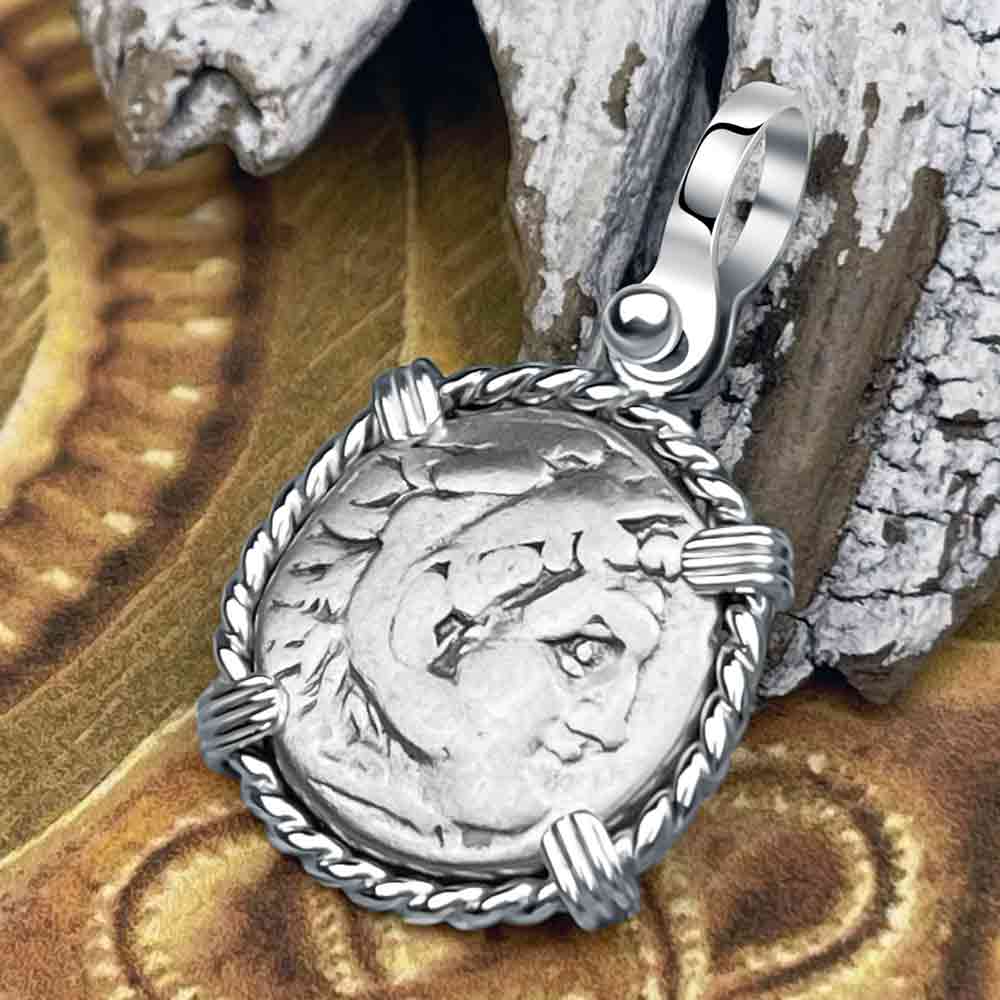 Ancient Greek Alexander the Great Silver Drachm Coin Sterling Silver Pendant