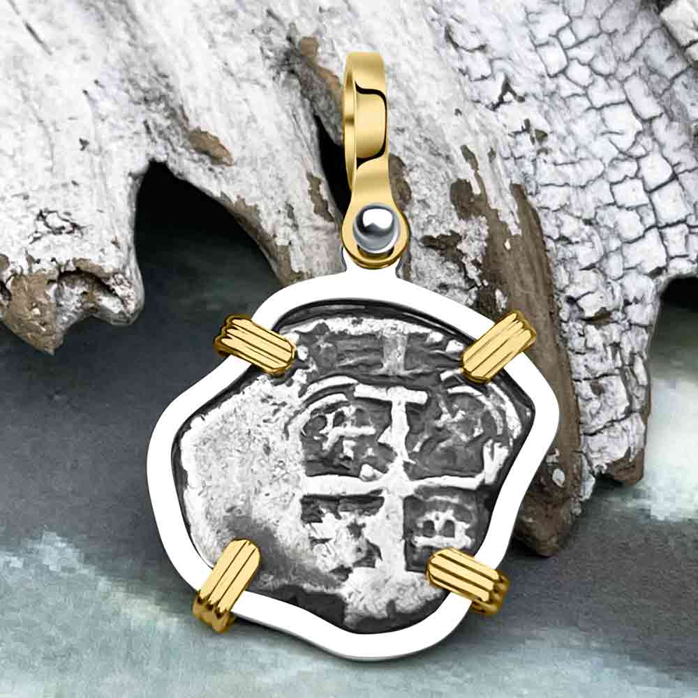 Princess Louisa Shipwreck 1737 1 Reale Piece of Eight 14K Gold &amp; Sterling Silver Pendant