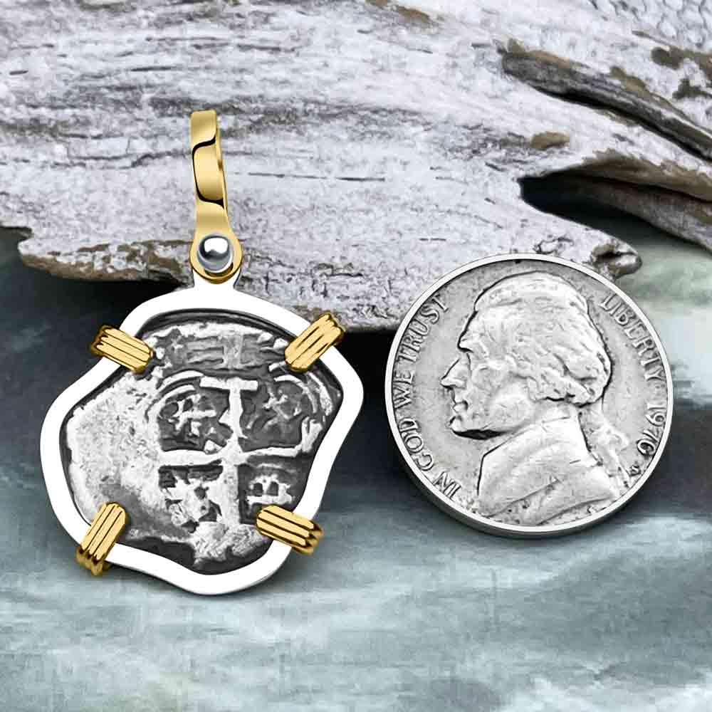 Princess Louisa Shipwreck 1737 1 Reale Piece of Eight 14K Gold &amp; Sterling Silver Pendant