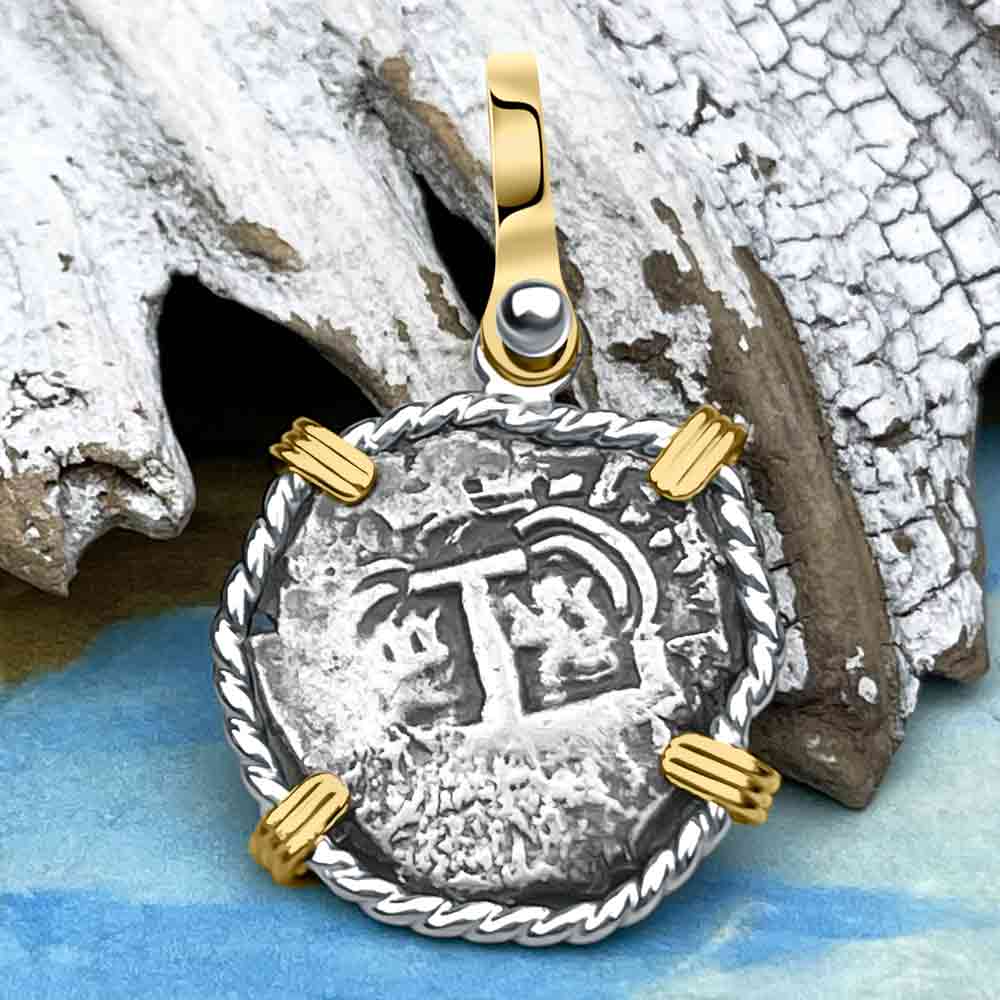 Princess Louisa Shipwreck 1737 1 Reale Piece of Eight 14K Gold &amp; Sterling Silver Pendant