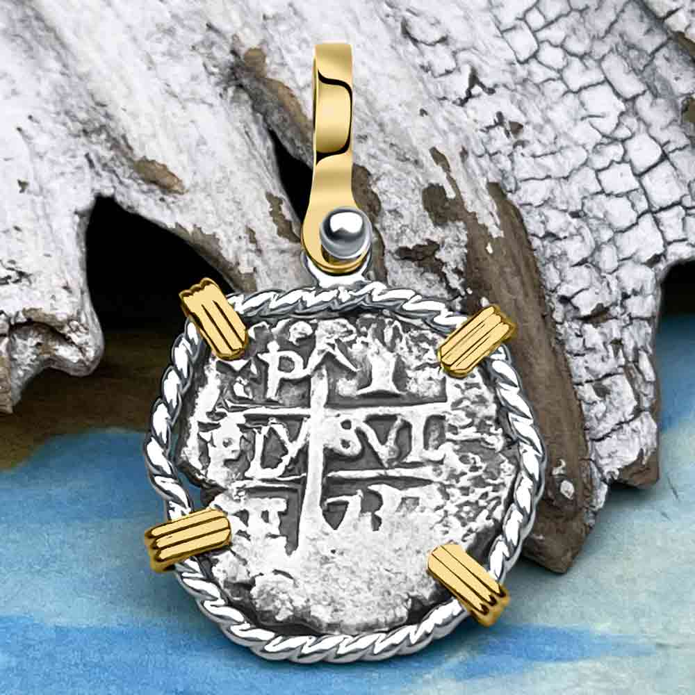 Princess Louisa Shipwreck 1737 1 Reale Piece of Eight 14K Gold &amp; Sterling Silver Pendant