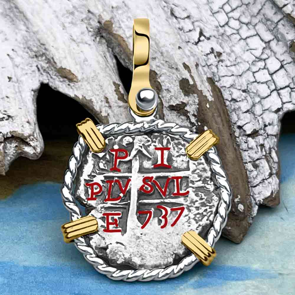 Princess Louisa Shipwreck 1737 1 Reale Piece of Eight 14K Gold &amp; Sterling Silver Pendant