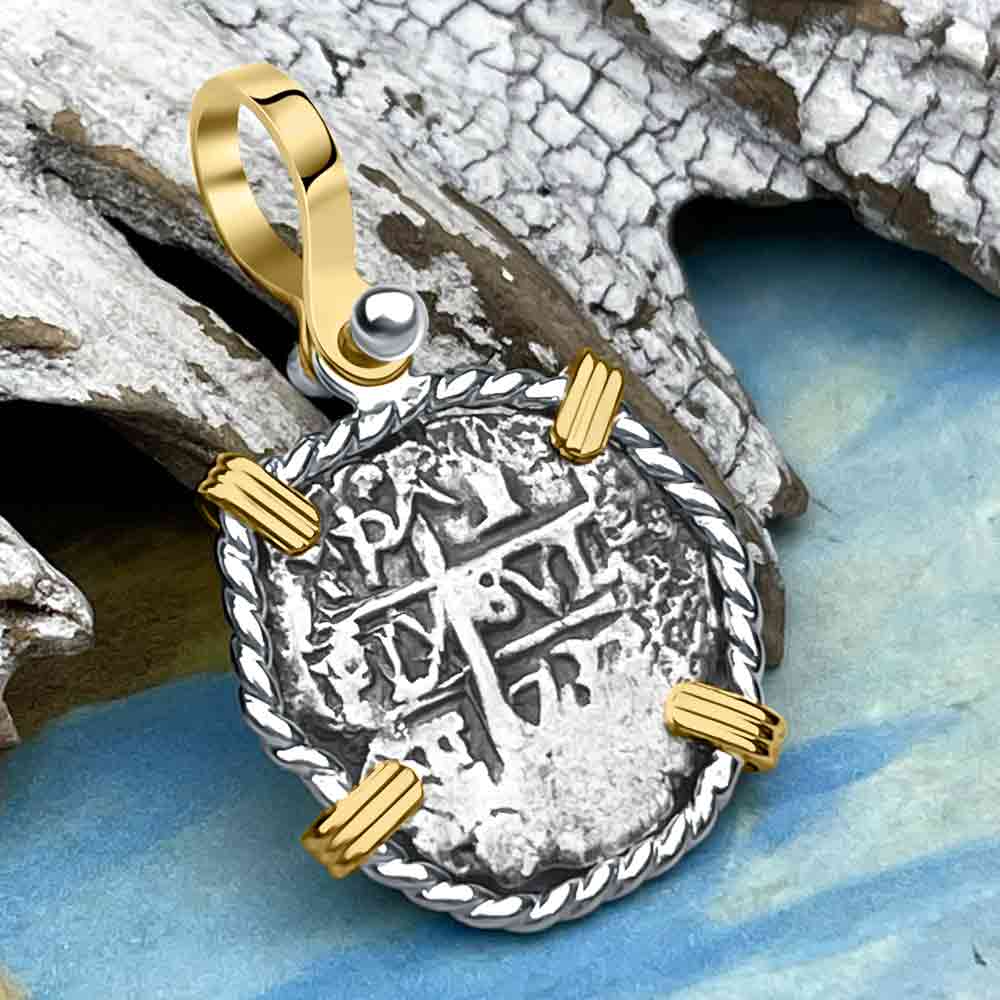 Princess Louisa Shipwreck 1737 1 Reale Piece of Eight 14K Gold &amp; Sterling Silver Pendant