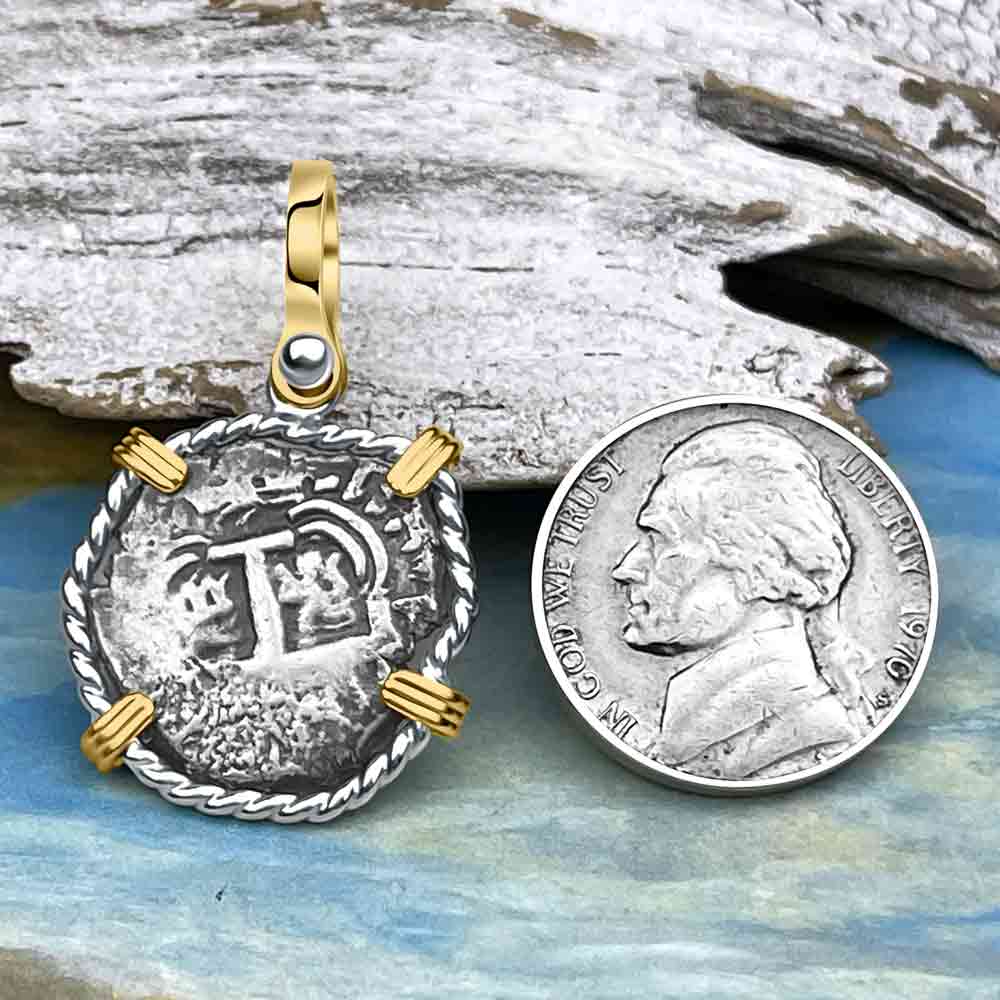 Princess Louisa Shipwreck 1737 1 Reale Piece of Eight 14K Gold &amp; Sterling Silver Pendant