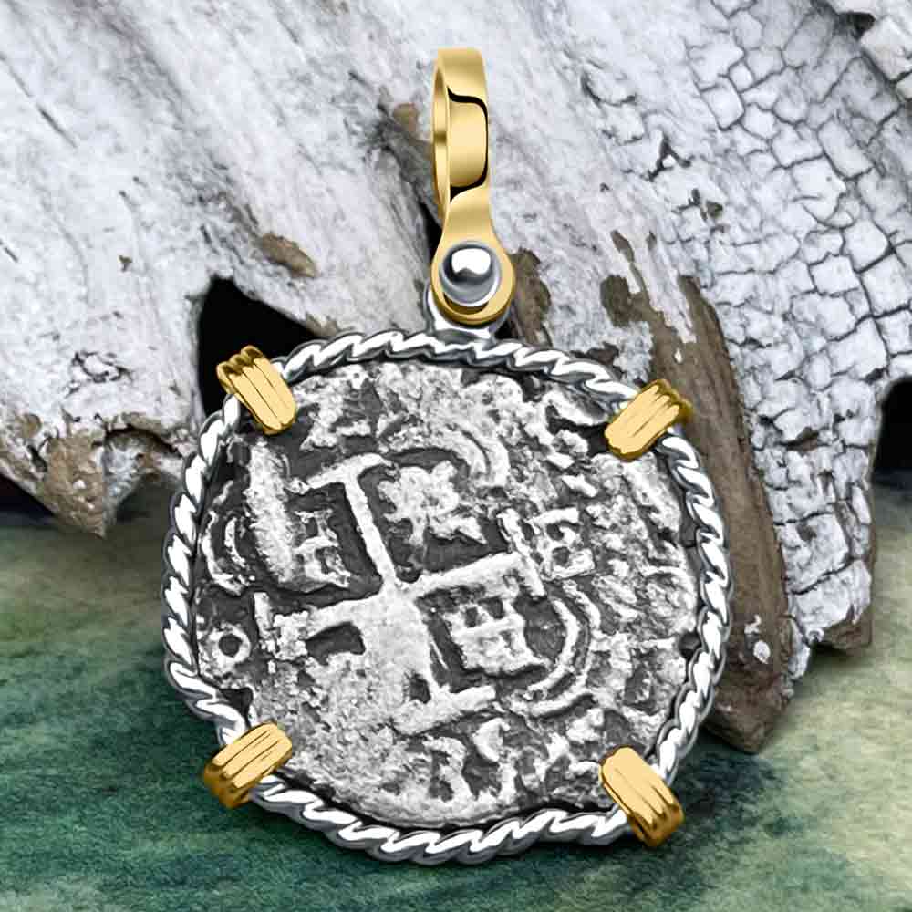 Princess Louisa Shipwreck 1735 2 Reale Piece of Eight 14K Gold &amp; Sterling Silver Pendant