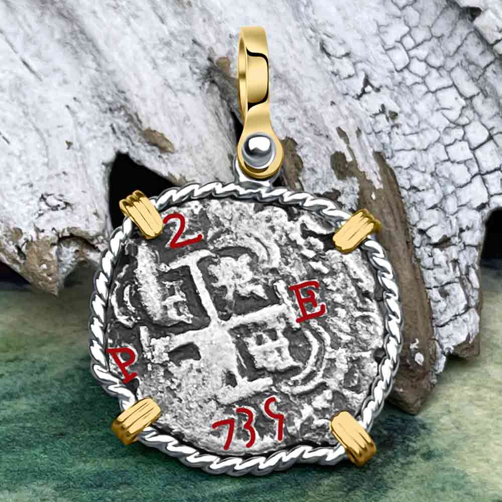 Princess Louisa Shipwreck 1735 2 Reale Piece of Eight 14K Gold &amp; Sterling Silver Pendant