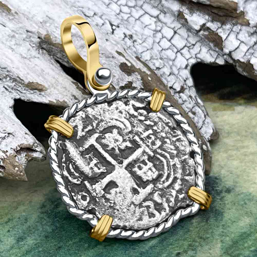 Princess Louisa Shipwreck 1735 2 Reale Piece of Eight 14K Gold &amp; Sterling Silver Pendant