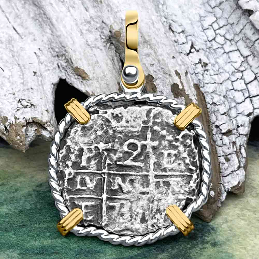 Princess Louisa Shipwreck 1735 2 Reale Piece of Eight 14K Gold &amp; Sterling Silver Pendant