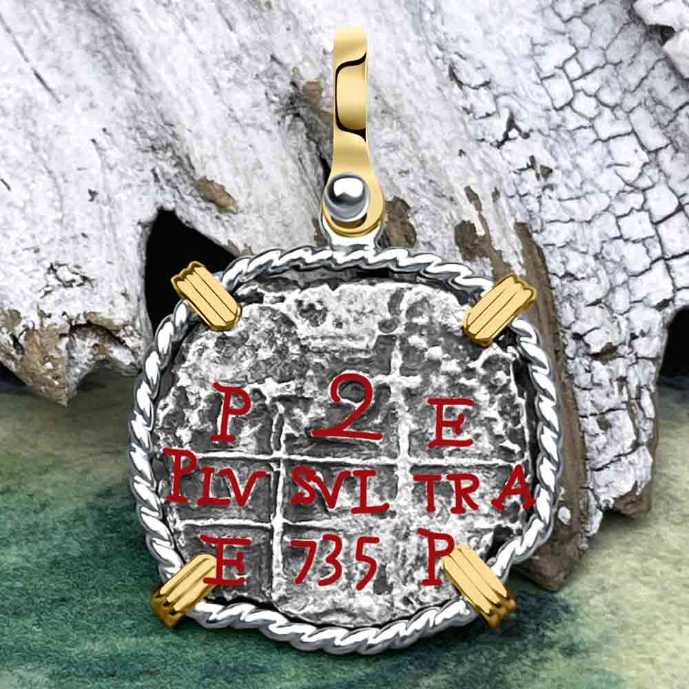 Princess Louisa Shipwreck 1735 2 Reale Piece of Eight 14K Gold &amp; Sterling Silver Pendant